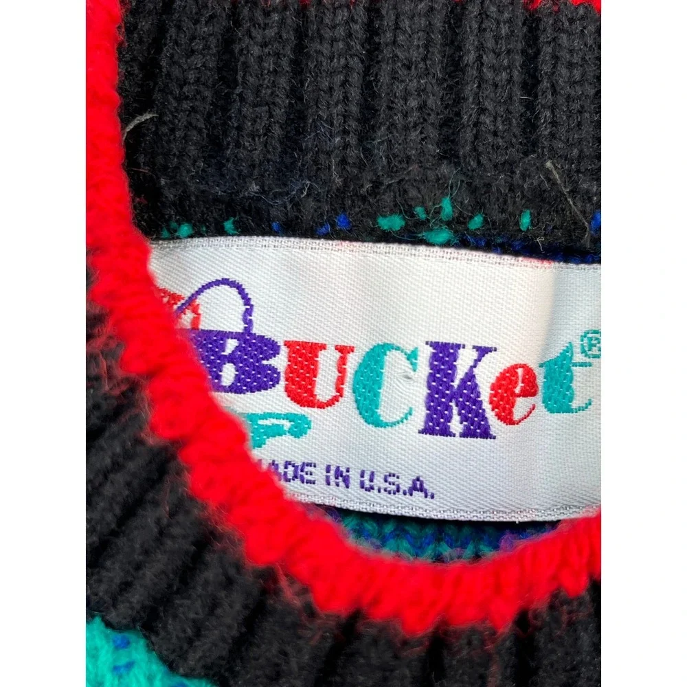 Vintage 90s Bucket Basketball‎ Hoops Knit Sweater Kids Size Multi Color